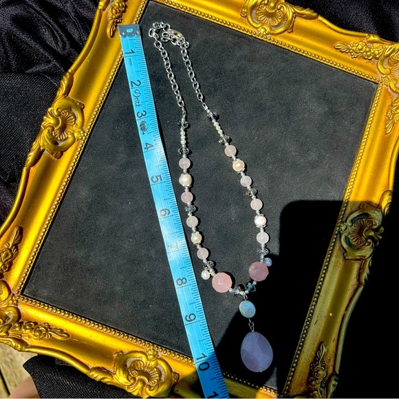 Elegant Rose Quartz, Crystal and FreshwaterPearl Necklace - Picture 3 of 4